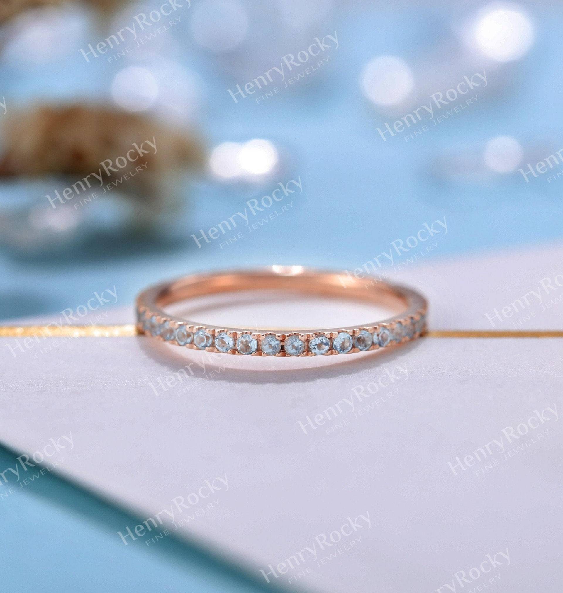 Danity Topaz Ehering Frauen Art Deco Voll Eternity Band Rosegold Ring | Stapelringe Passende Ringe Geschenk Für Sie von HenryRocky