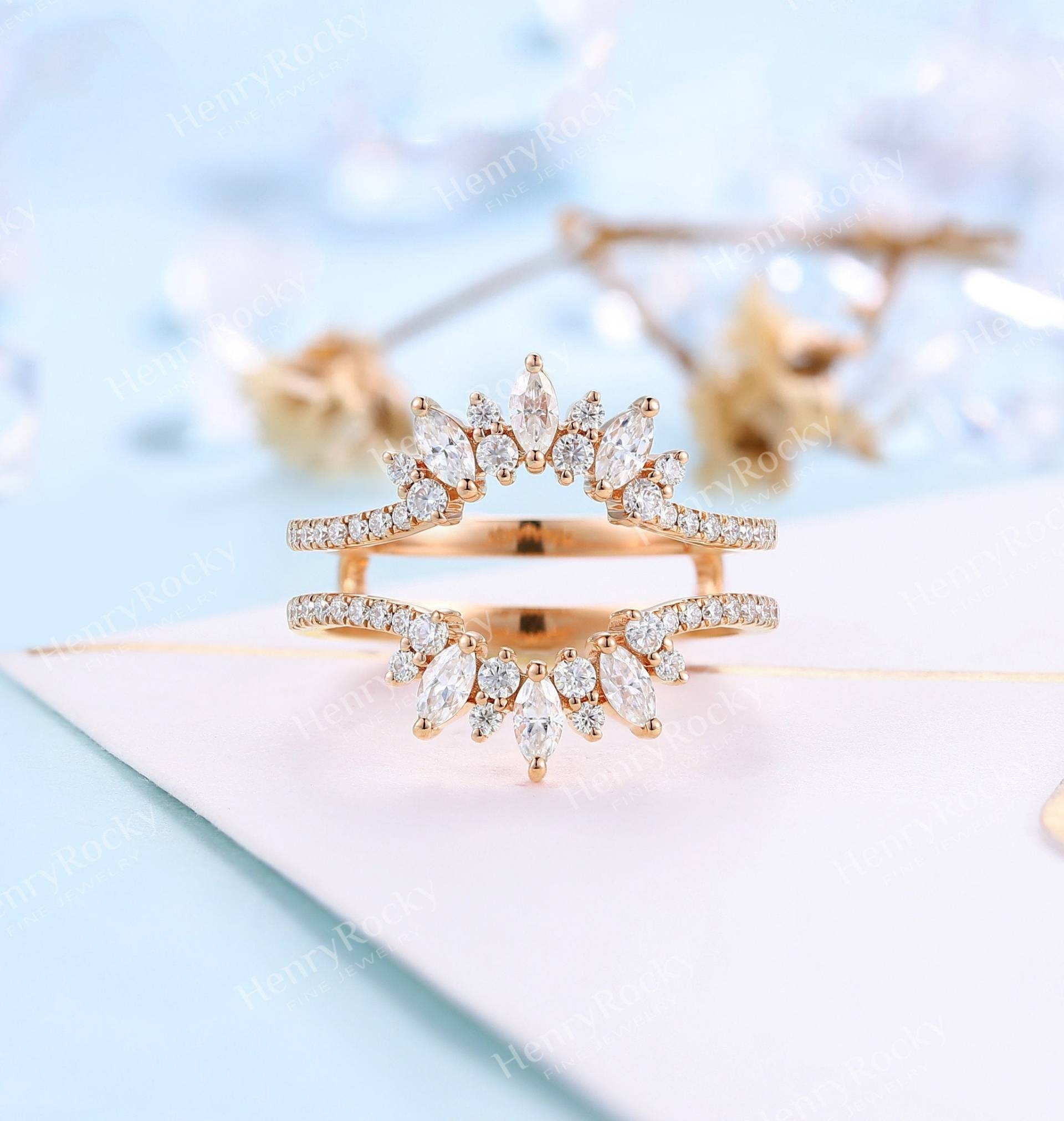 Vintage Moissanite Ringenhancer Art Deco Roségold Diamant Ehering Marquise Schnitt Halbe Ewigkeit Versprechen Jubiläumsband von HenryRocky