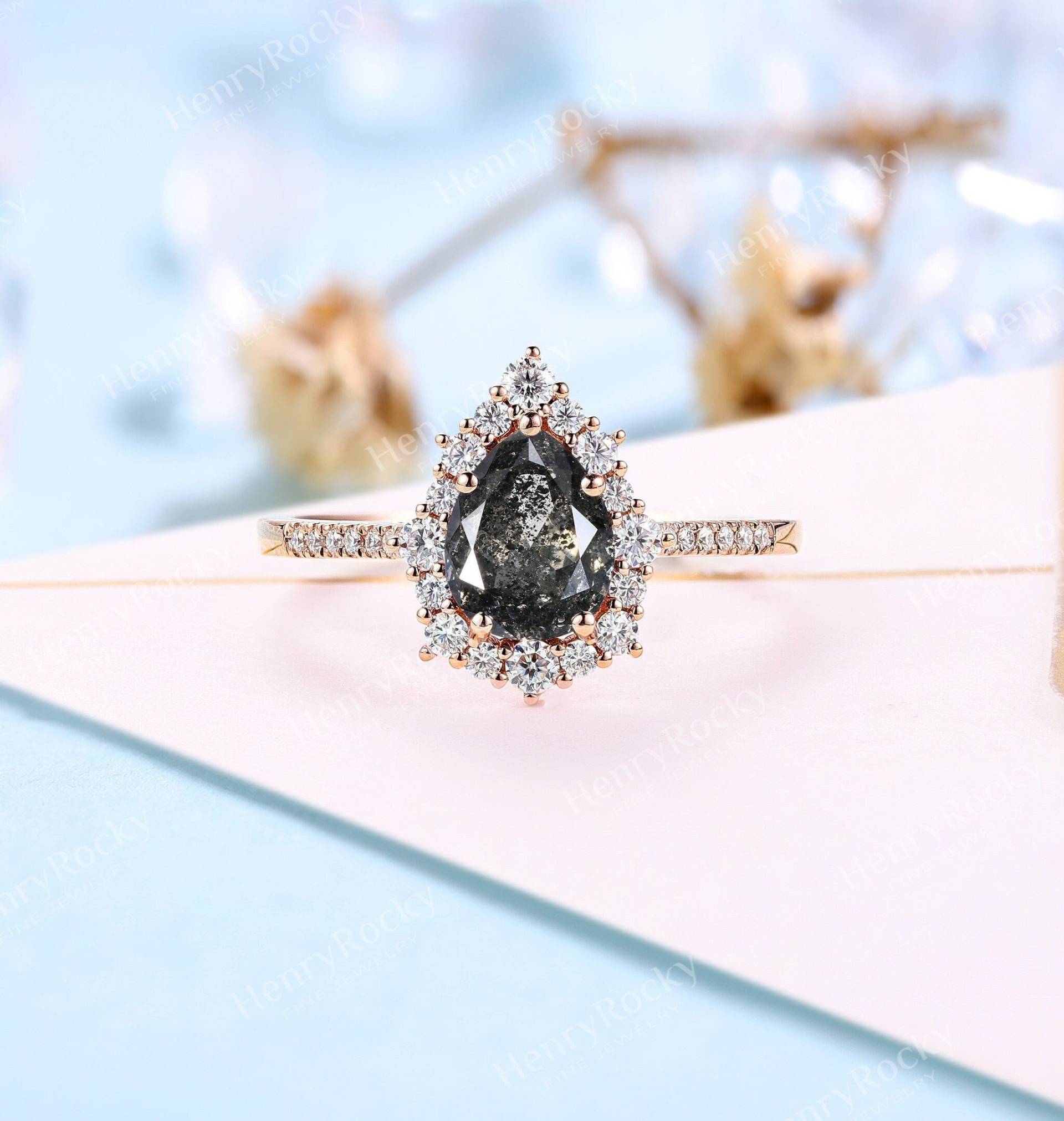 Vintage Salz Und Pfeffer Diamant Verlobungsring Birnenförmig Moissanite Halo Ring Art Deco Halbe Ewigkeit Versprechen Jubiläum von HenryRocky