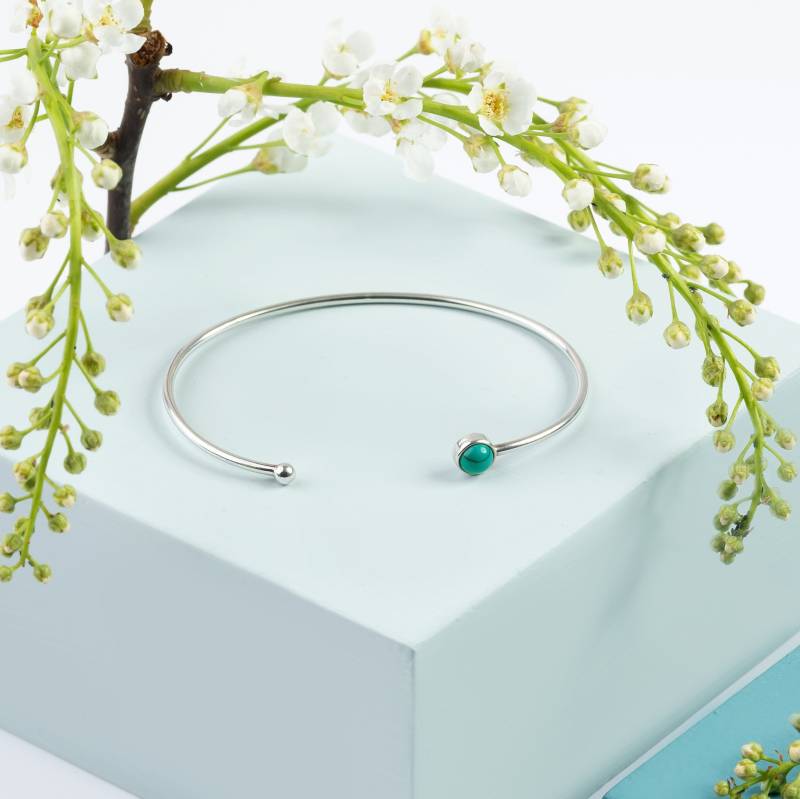 Einfache Manschette Armreif in Sterling Silber Und Türkis, Minimal Armband, Edelstein Armreif, Solo Stacking Türkis Armband von HenrykaJewellery
