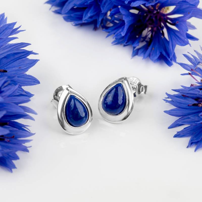 Lapis Lazuli Ohrringe in Sterling Silber, Minimal Ohrringe, Kleine Ohrstecker, Teardrop Schmuck, Schmuck Mit Geburtsstein von HenrykaJewellery