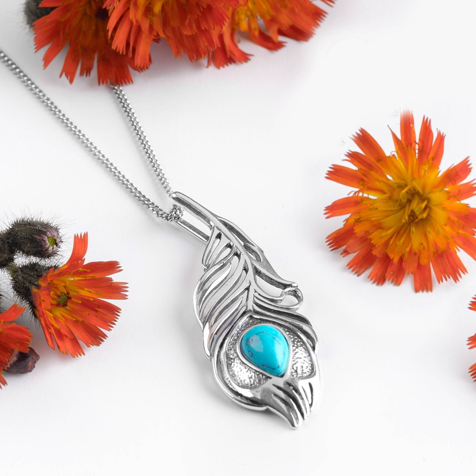 Türkis Pfauenfeder Kette Sterling Silber Statement Schmuck Türkis Pfauenfeder Kette Sterling Silber Statement Schmuck von HenrykaJewellery