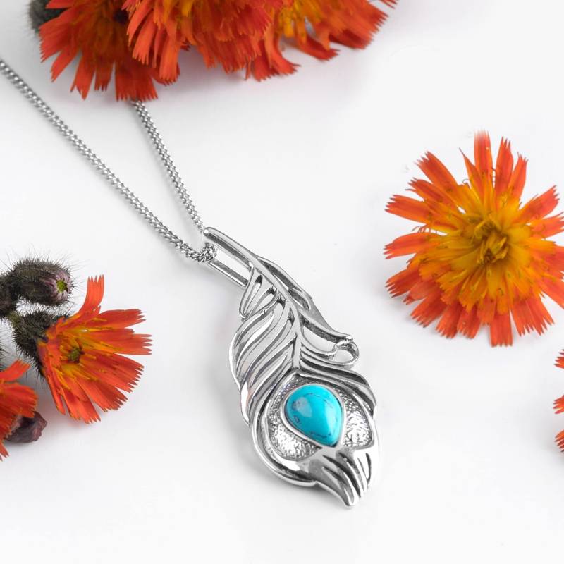 Türkis Pfauenfeder Kette Sterling Silber Statement Schmuck Türkis Pfauenfeder Kette Sterling Silber Statement Schmuck von HenrykaJewellery