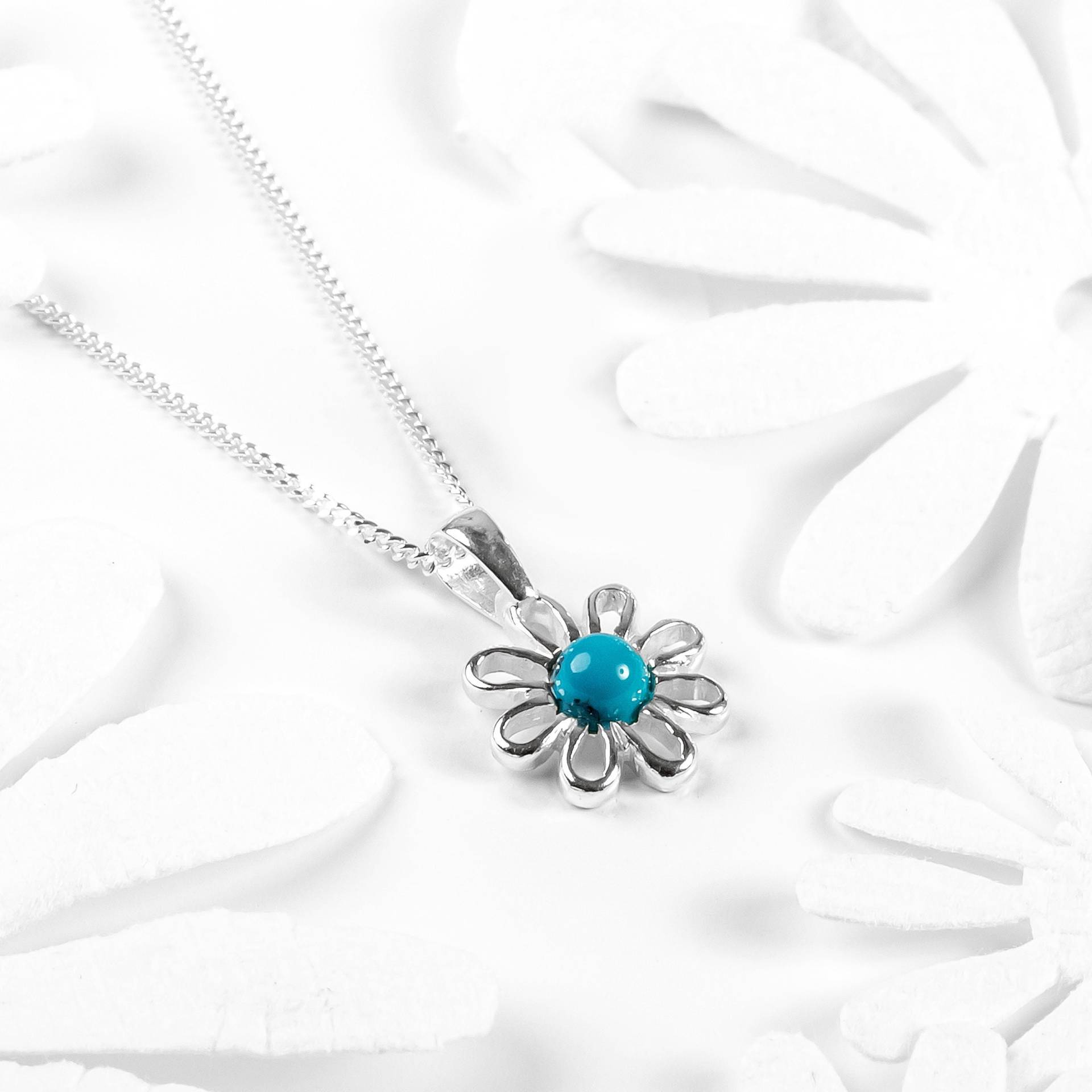 sterling Silber Daisy Kette Türkis Anhänger, Zierlicher Schmuck sterling Silber Daisy Kette Türkis Anhänger, Zierlicher Schmuck von HenrykaJewellery