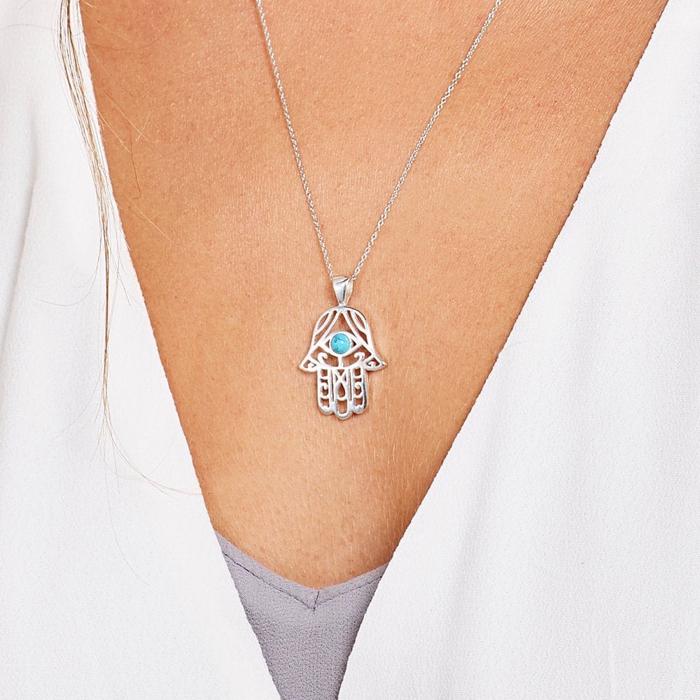 sterling Silber Hamsa Halskette Türkis Meditationsschmuck sterling Silber Hamsa Halskette Türkis Meditationsschmuck von HenrykaJewellery