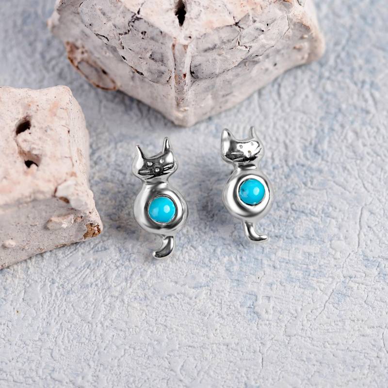 sterling Silber Katzen Ohrstecker Türkis Kätzchen Schmuck sterling Silber Katzen Ohrstecker Türkis Kätzchen Schmuck von HenrykaJewellery