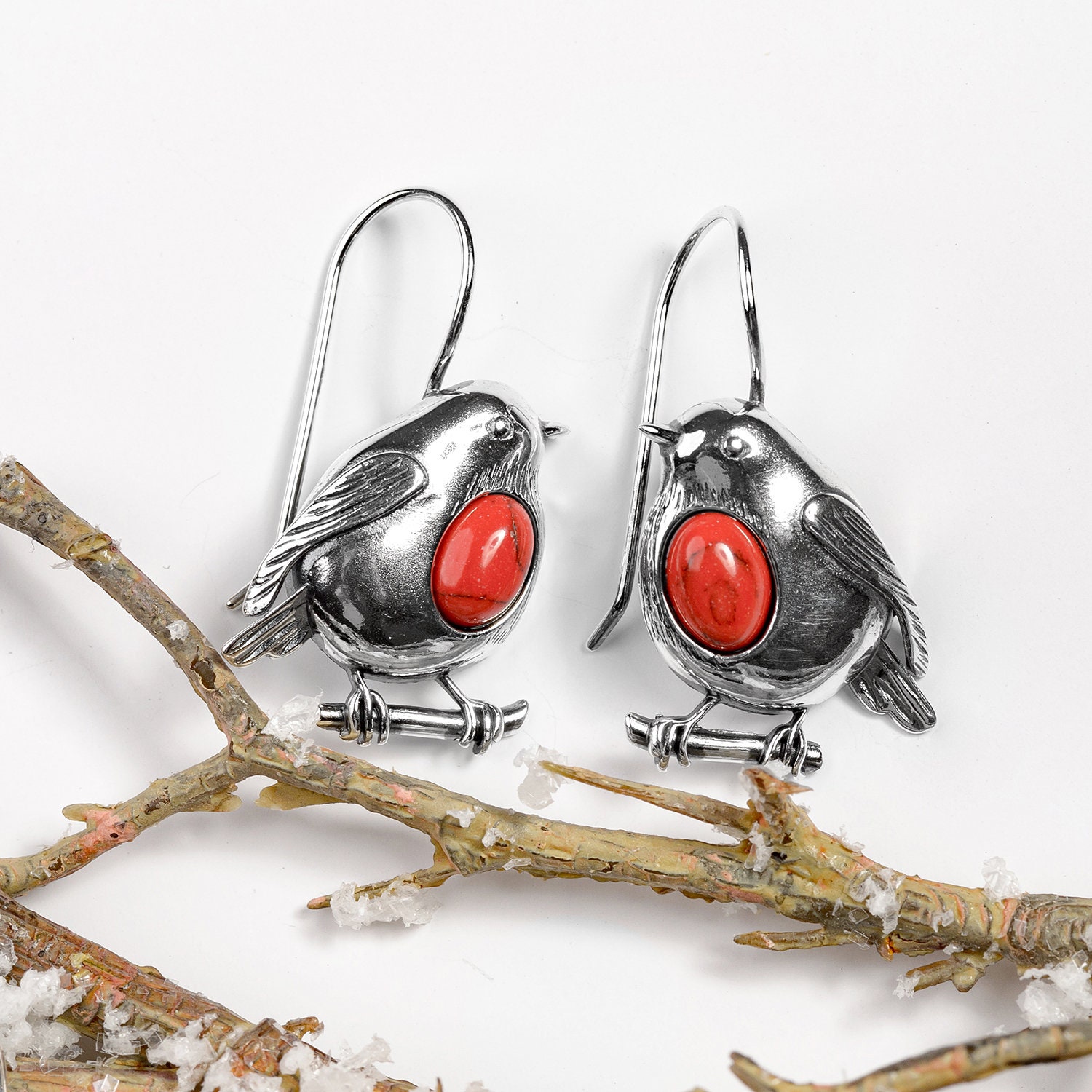 sterling Silber Robin Ohrringe Koralle Vogel Schmuck sterling Silber Robin Ohrringe Koralle Vogel Schmuck von HenrykaJewellery