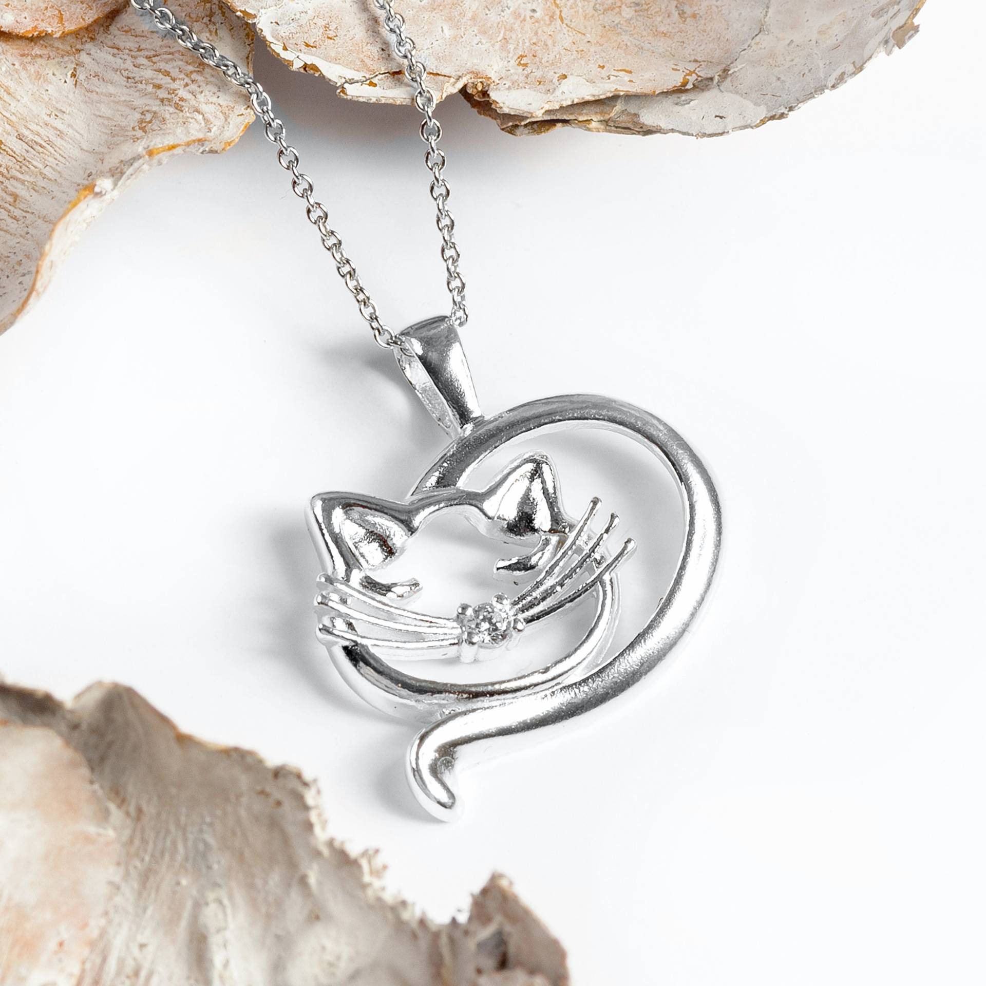 sterling Silber Schlafende Katze Halskette Cubic Zirkonia Akzent sterling Silber Schlafende Katze Halskette Cubic Zirkonia Akzent von HenrykaJewellery