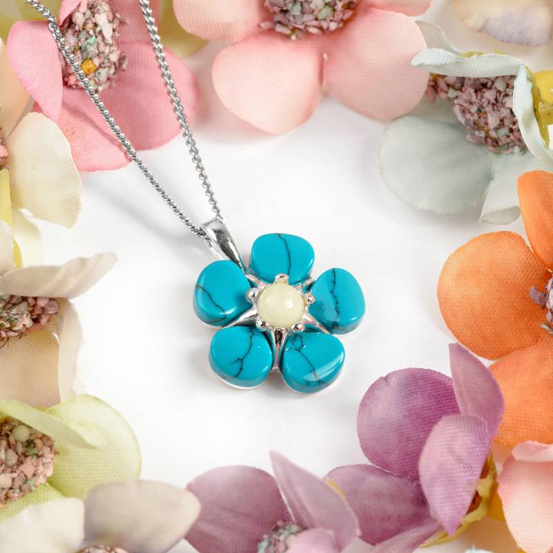 sterling Silber Vergissmeinnicht Halskette Türkis Floral Boho Schmuck sterling Silber Vergissmeinnicht Halskette Türkis Floral Boho Schmuck von HenrykaJewellery
