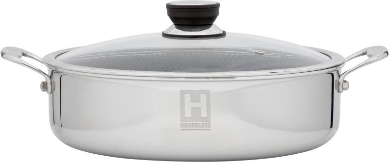HENSSLERS Servierpfanne "HENSSLERS Servierpfanne & Bräter inkl. Glasdeckel" Edelstahl 2 Stk. tlg. 3-Schicht Material mit Wabenstruktur von Hensslers
