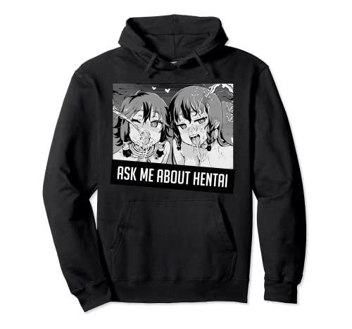 Fragen Sie mich nach Hentai-Sweatshirt 2 Girl Faces Senpai Aesthetic Pullover Hoodie von Hentai Ahegao Anime Aesthetic Otaku Waifu Gifts