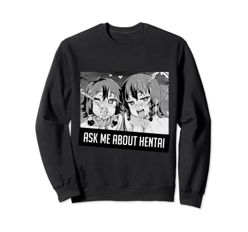 Fragen Sie mich nach Hentai Sweatshirt 2 Girl Faces Senpai Aesthetic Sweatshirt von Hentai Ahegao Anime Aesthetic Otaku Waifu Gifts