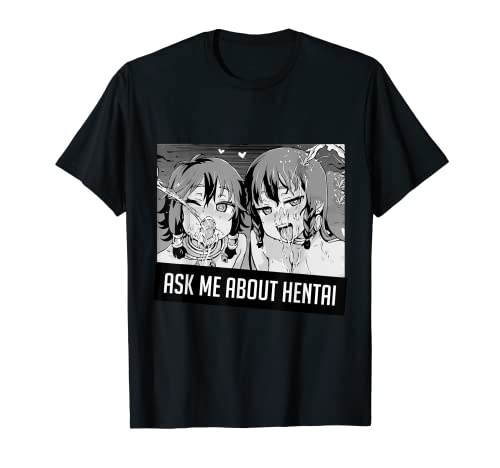 Fragen Sie mich nach Hentai Sweatshirt 2 Girl Faces Senpai Aesthetic T-Shirt von Hentai Ahegao Anime Aesthetic Otaku Waifu Gifts