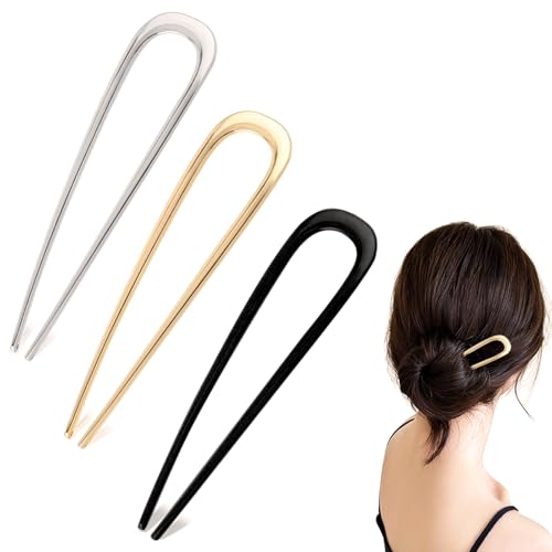 Henxing French Hair Pin 3 Stück Französische Haarnadeln aus Metall für Dickes Haar,U Förmige Haarnadeln Zinken Hochsteckfrisur Chignon Pins für Frauen Mädchen Haarstyling von Henxing
