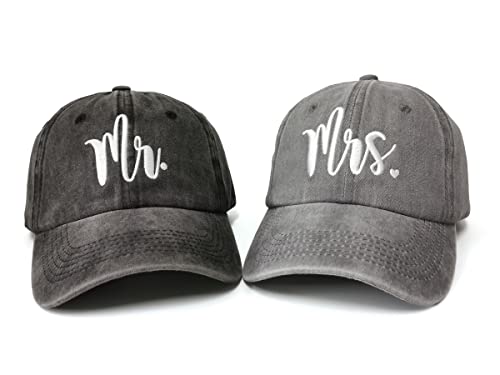 Hepandy Baseball Caps Bestickt für Damen & Herren, Mr & Mrs (Washed Black & Washed Grey), Einheitsgröße von Hepandy