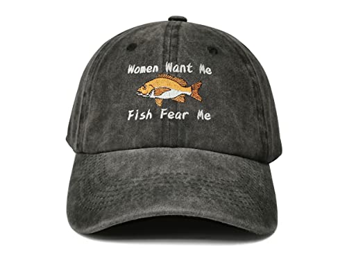 Hepandy Damen Baseballkappe mit Aufschrift Want Me Fish Fear Me, Bestickt, Women Want Me Fish Fear Me - Washed Black, Einheitsgröße von Hepandy