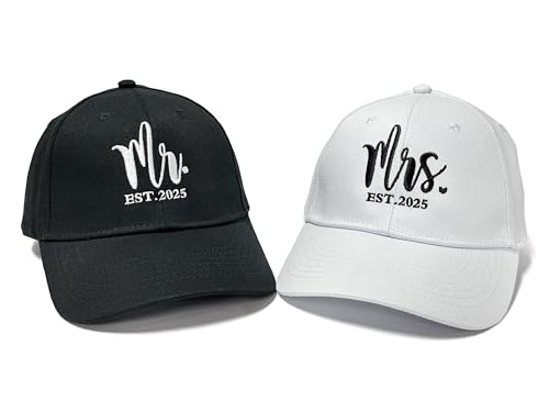 Hepandy Mr Mrs Mom Dad Captain First Mate Mama und Mini Baseballmützen, Mr. Mrs. Est. 2025 (Schwarz und Weiß), Einheitsgr��e von Hepandy