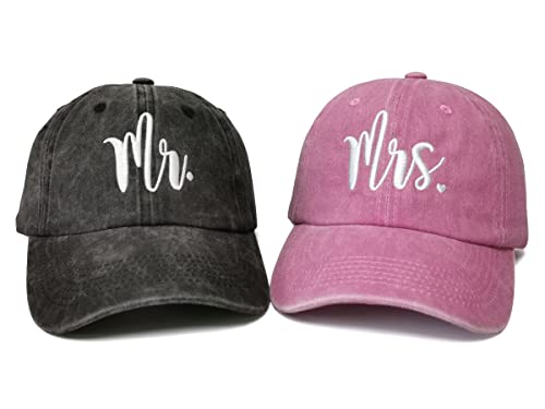 Mr and Mrs Baseballmützen für Damen und Herren, Mr & Mrs (Washed Black & Washed Pink), Einheitsgre von Hepandy