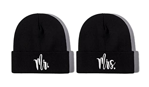 Mr and Mrs Beanie Hüte für Männer und Frauen, Mr. Mrs (Schwarz und Schwarz), One size von Hepandy
