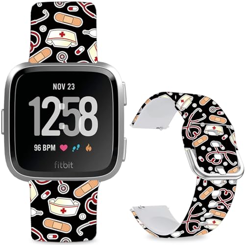 Hepsun Bedruckte Armbänder mit Muster kompatibel mit Fitbit Versa 2, weiches Silikon, kompatibel mit Fitbit Versa Lite/SE für Damen, Herren, Teenager. (Krankenschwestermütze) von Hepsun