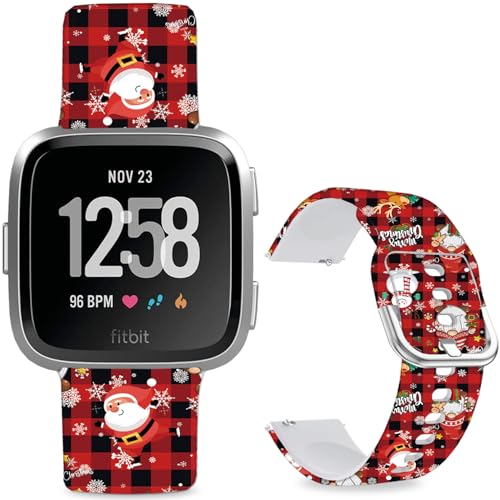 Hepsun Bedruckte Armbänder mit Muster kompatibel mit Fitbit Versa 2, weiches Silikon, kompatibel mit Fitbit Versa Lite/SE für Damen, Herren, Teenager. (Rot und Schwarz karierter Weihnachtsmann) von Hepsun