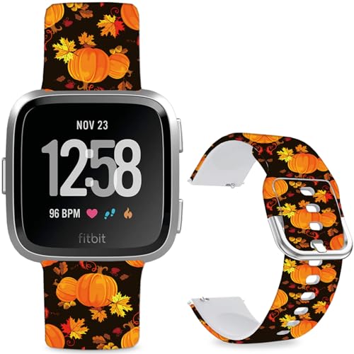 Hepsun Bedruckte Armbänder mit Muster kompatibel mit Fitbit Versa 2, weiches Silikon, kompatibel mit Fitbit Versa Lite/SE für Damen, Herren, Teenager. (Thanksgiving Kürbis) von Hepsun