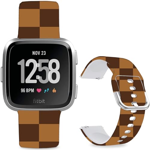 Hepsun Bedruckte Armbänder mit Muster kompatibel mit Fitbit Versa 2, weiches Silikon, kompatibel mit Fitbit Versa Lite/SE für Damen, Herren, Teenager. (luxuriöses Braun kariert) von Hepsun