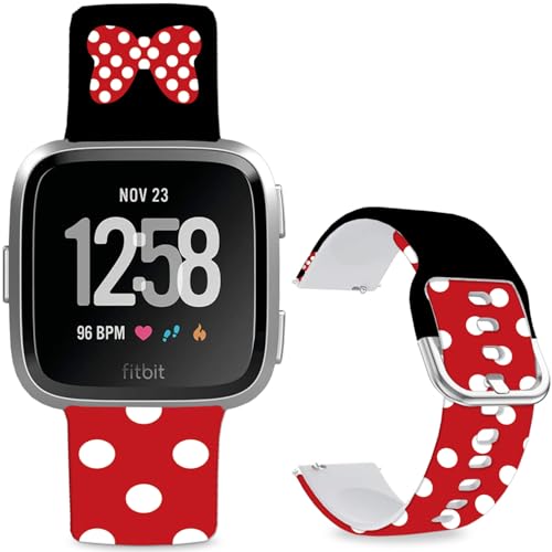 Hepsun Bedruckte Armbänder mit Muster kompatibel mit Fitbit Versa 2, weiches Silikon, kompatibel mit Fitbit Versa Lite/SE für Damen, Herren, Teenager. (rote Fliege) von Hepsun