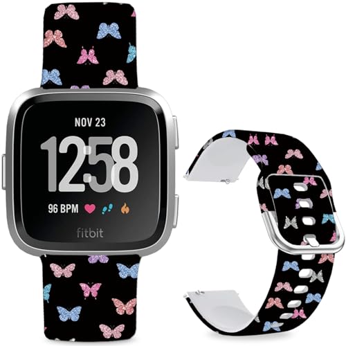 Hepsun Muster bedruckte Armbänder, kompatibel mit Fitbit Versa 2, weiches Silikon, kompatibel mit Fitbit Versa Lite/SE, für Damen, Herren, Teenager. (bunter Schmetterling) von Hepsun