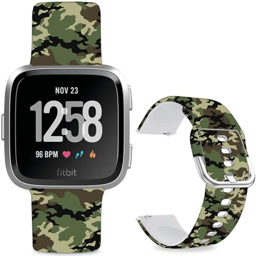Hepsun Muster bedruckte Armbänder kompatibel mit Fitbit Versa/2, weiches Silikon, kompatibel mit Fitbit Versa Lite/SE für Damen, Herren, Teenager. (Armeegrün) von Hepsun