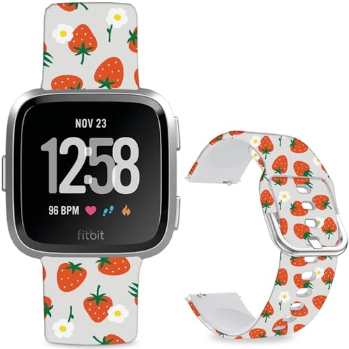 Hepsun Muster bedruckte Armbänder kompatibel mit Fitbit Versa 2, weiches Silikon, kompatibel mit Fitbit Versa Lite/SE für Damen, Herren, Teenager. (Erdbeere) von Hepsun