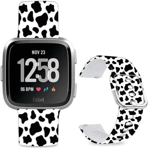Hepsun Muster bedruckte Armbänder kompatibel mit Fitbit Versa 2, weiches Silikon, kompatibel mit Fitbit Versa Lite/SE für Damen, Herren, Teenager. (Kuh) von Hepsun