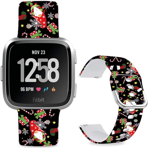 Hepsun Muster bedruckte Armbänder kompatibel mit Fitbit Versa 2, weiches Silikonarmband, kompatibel mit Fitbit Versa Lite/SE für Damen, Herren, Teenager (Weihnachtsmannmütze) von Hepsun