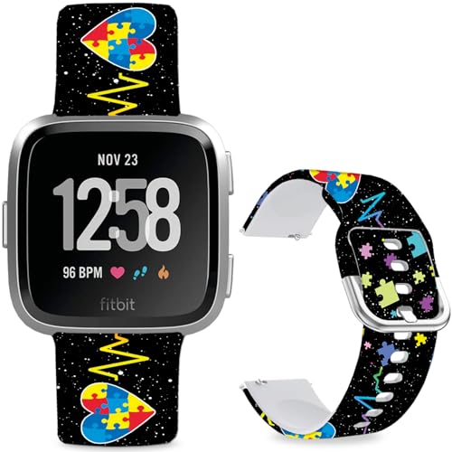 Hepsun Muster bedruckte Armbänder kompatibel mit Fitbit Versa 2, weiches Silikonarmband, kompatibel mit Fitbit Versa Lite/SE für Damen, Herren, Teenager. (Love Wave Line) von Hepsun