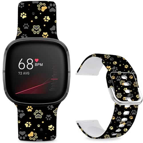Hepsun Uhrenarmbänder mit Muster bedruckt, kompatibel mit Fitbit 4/3/Fitbit Sense 2/Sense, Sport, weiches Silikon, für Damen, Herren, Teenager. (Goldfarbene Katzenkralle) von Hepsun