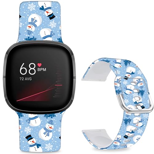 Hepsun Uhrenarmbänder mit Muster bedruckt, kompatibel mit Fitbit 4/3/Fitbit Sense 2/Sense, Sport, weiches Silikon, für Damen, Herren, Teenager. (Schneemann mit Hut) von Hepsun