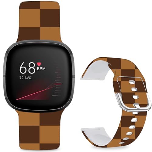 Hepsun Uhrenarmbänder mit Muster bedruckt, kompatibel mit Fitbit 4/3/Fitbit Sense 2/Sense, Sport, weiches Silikon, für Damen, Herren, Teenager. (luxuriöses braunes Karomuster) von Hepsun