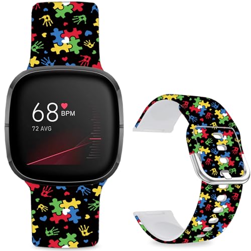 Hepsun Uhrenarmbänder mit Muster bedruckt, kompatibel mit Fitbit 4/3/Fitbit Sense 2/Sense, sportliches weiches Silikonarmband für Damen, Herren, Teenager. (Bunte Handfläche) von Hepsun