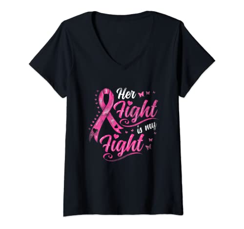 Damen Her Fight Is My Fight Bewusstsein für Brustkrebs T-Shirt mit V-Ausschnitt Damen Her Fight Is My Fight Bewusstsein für Brustkrebs T-Shirt mit V-Ausschnitt von Her Fight Is My Fight