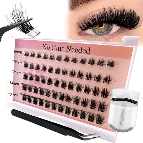 Selbstklebende Wimpern Cluster Kit with Lashes Curler, vorgeklebte Wimpernbüschel 60 Stück Flauschiges C Curl Einzelwimpern 8-16mm Kein Kleber Kein Entferner benötigt DIY Wimpernverlängerung Kit(FD24) von Heracks