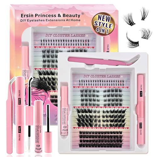 Wimpern Extensions Set 184Pcs Fluffy Falsche Cluster Eyelashes und Clear Band Bottom Lashes Cluster Künstliche Wimpern Mit Bond and Seal und Klebereste Entferner, Pinzette(X4S-Kit) von Heracks