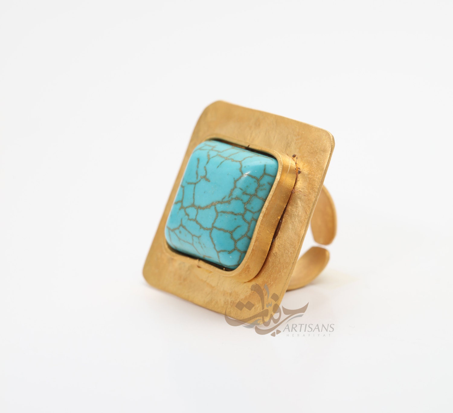 Handgemachter Eckiger Ring Mit Türkis Perle, Gehämmerter Und Strukturierter Ring, Frauen Geschenk Handgemachter Eckiger Ring Mit Türkis Perle, Gehämmerter Und Strukturierter Ring, Frauen Geschenk von Herafiyat