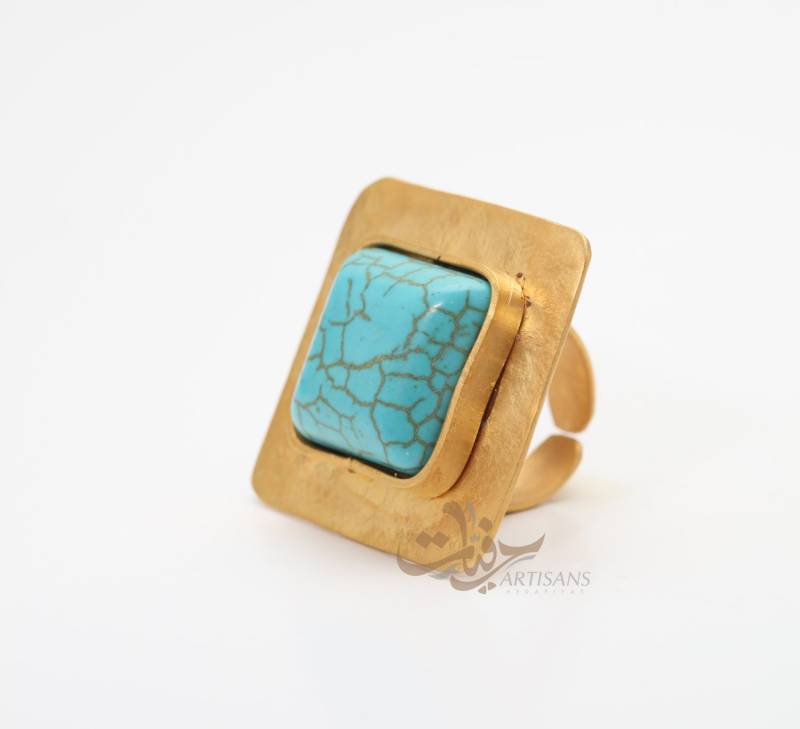 Handgemachter Eckiger Ring Mit Türkis Perle, Gehämmerter Und Strukturierter Ring, Frauen Geschenk Handgemachter Eckiger Ring Mit Türkis Perle, Gehämmerter Und Strukturierter Ring, Frauen Geschenk von Herafiyat
