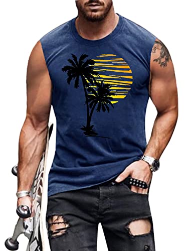 Strand-Tanktop für Herren, hawaiianische Palme, ärmelloses Hemd, Blau, XL von Heralady