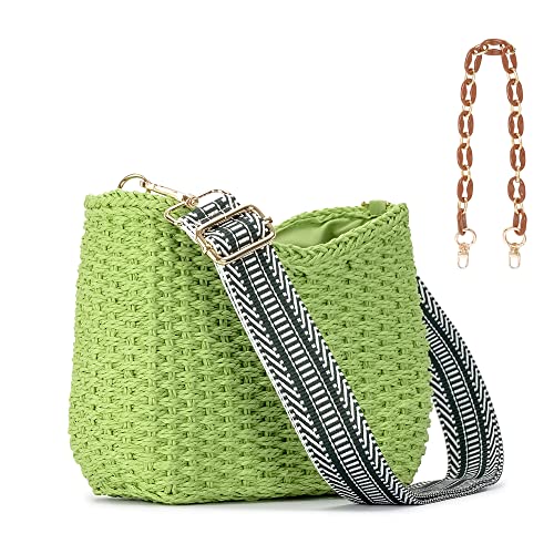 Herald kleine handgefertigte Strohtasche für Damen, Sommer, schick, gewebte Handtasche, Schultertasche, Geldbörse mit Kette, Grün von Herald