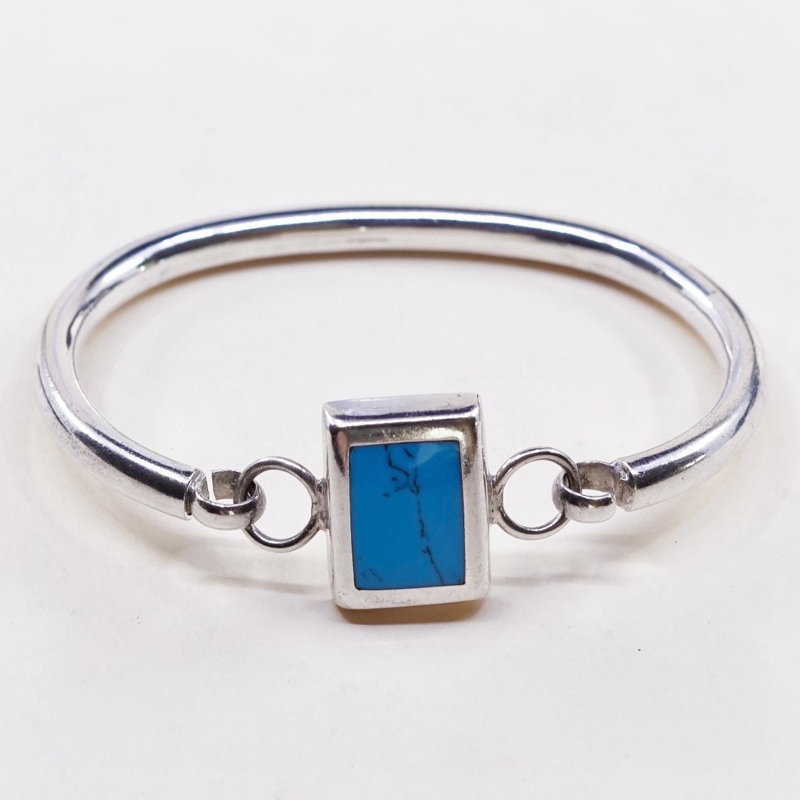 16, 5 cm, Vintage | 030625 Sterling Silber Armreif Mit Türkis Details, Gestempelt Mexico 925 Td-37 von HerasJewel