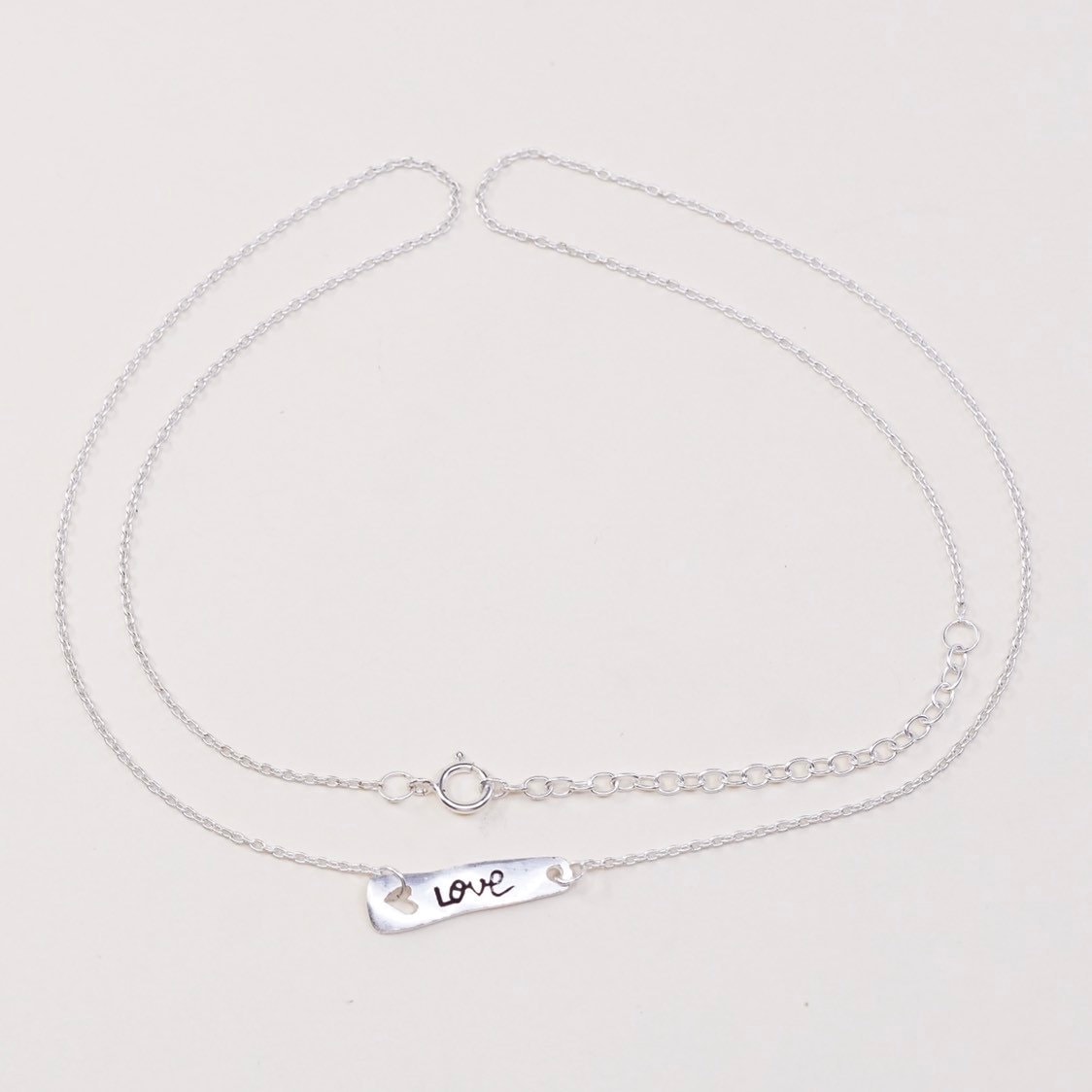 16 "+2", 1 Mm, Vintage | 040108 Sterling Silber Kreis Gliederkette Mit 925 Stabanhänger Prägung "Love", Halskette, Gestempelt von HerasJewel