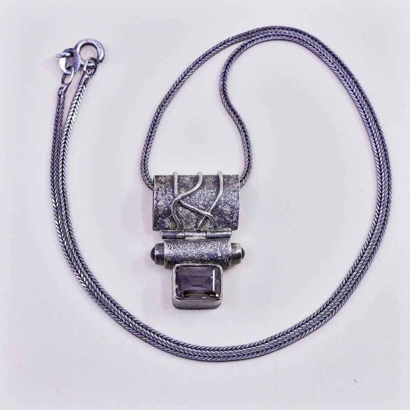 16", 2mm, Handgefertigte Sterling Silberkette, Flache 925 Silber Gliederkette Mit Handgefertigtem Anhänger Citrin, Gestempelt von HerasJewel