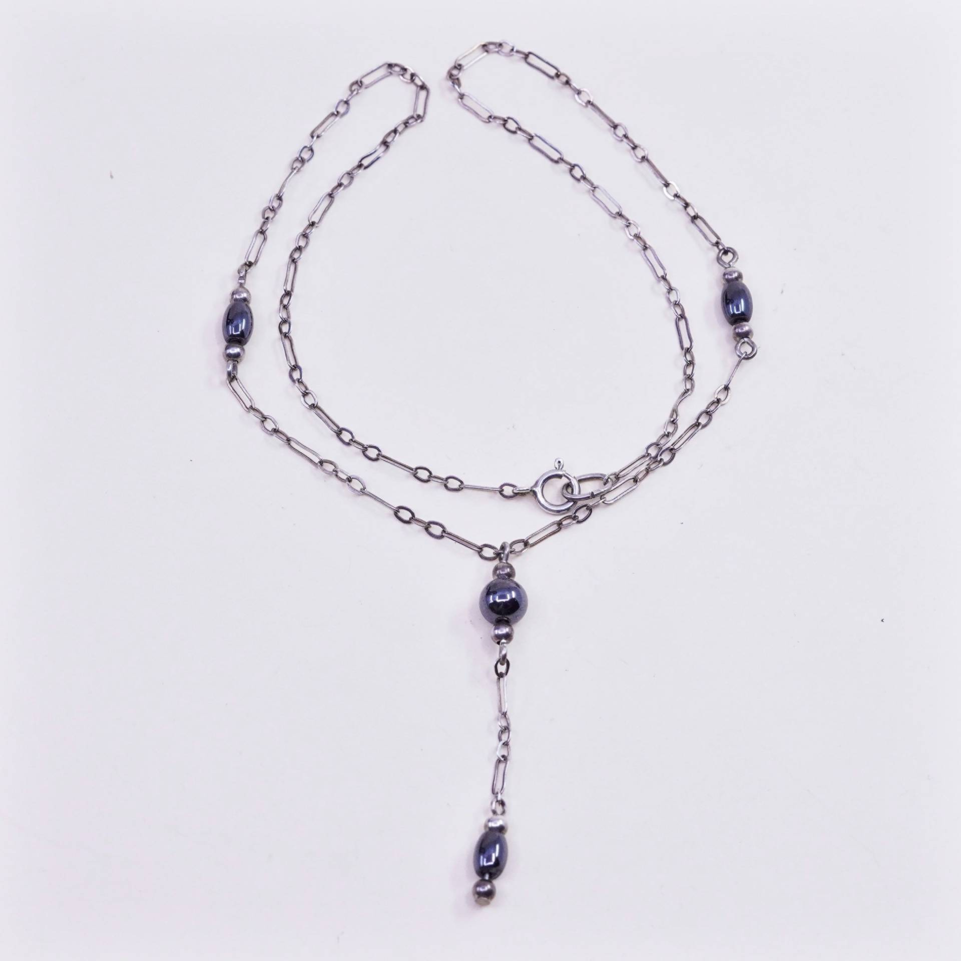 16", Sterling Silber Handarbeit Halskette, Massive 925 Kette Mit Schwarzen Metallic Perlen, Silber Geprüft von HerasJewel