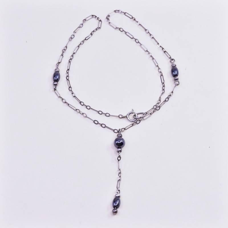 16", Sterling Silber Handarbeit Halskette, Massive 925 Kette Mit Schwarzen Metallic Perlen, Silber Geprüft von HerasJewel